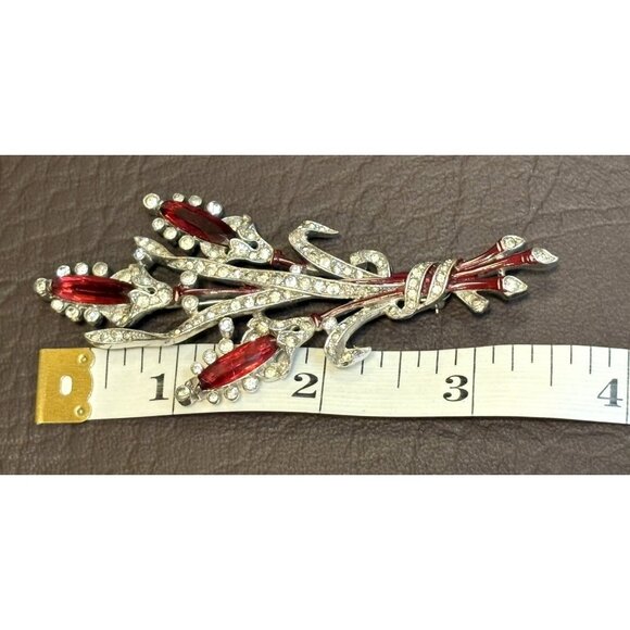 VTG 1941 Signed TRIFARI Krussman Fishel A. Spaney Floral Spray Enamel Brooch Pin - Picture 12 of 12